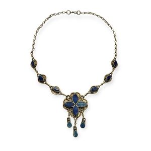Vintage Boho Nickel Silver With Lapis Lazuli Necklace